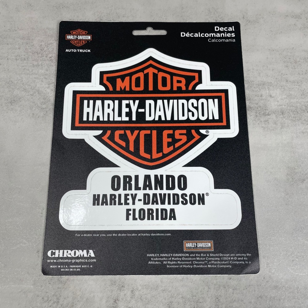 Harley-Davidson Decal Orlando Florida Bar & Shield Black Orange NEW